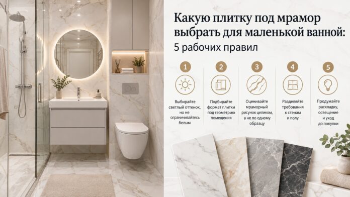 Какую плитку под мрамор выбрать для маленькой ванной: 5 рабочих правил